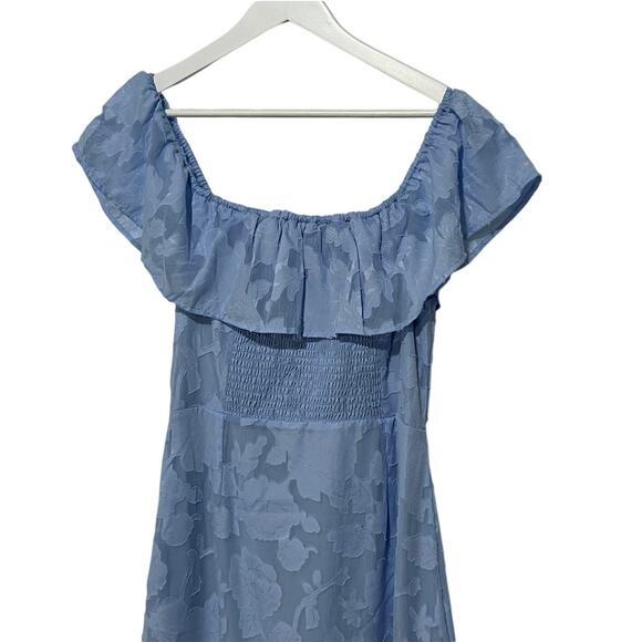 KOKO + MASON WOMENS SIZE LARGE OFF SHLDR JACQUARD LINED MIDI DRESS BLUE NEW - Picture 9 of 14